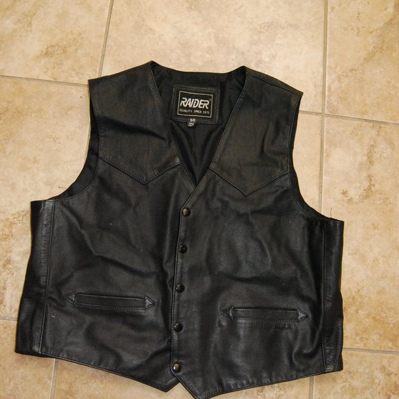 Raider All Black Leather Motorcycle Vest US MEN'S SIZE 50 - Picture 5 of 8